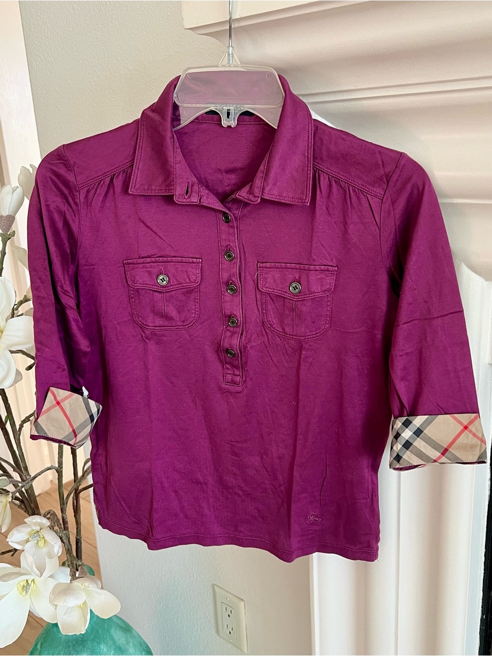Burberry London Purple Button-Front Polo Top